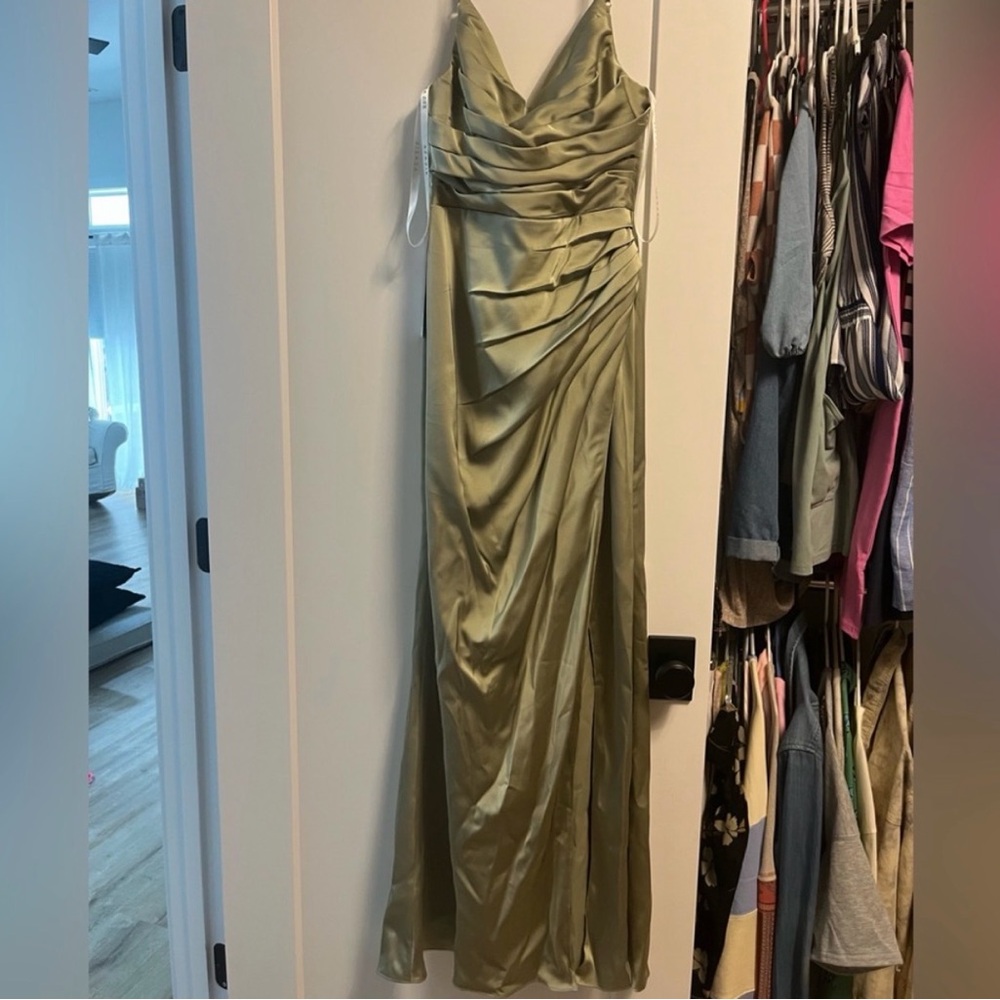 Azazie Pistachio Green Evening Gown - Picture 3 of 5